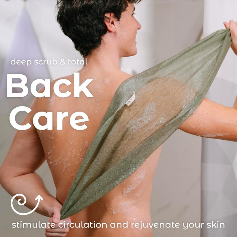 MainBasics Exfoliating Shower Towel - Japanese Nylon Bath Towel and Body Washcloth, Quick-Dry, Durable, Deep Exfoliation (Set of 3, Earthy Love) - Image 5